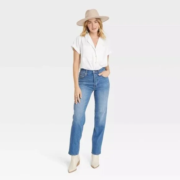 Universal Thread Vintage Straight Jeans Size 0/25 Slim Fit Stretch Blue 26 x 28 - Picture 1 of 3